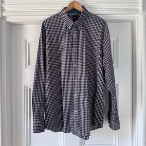 Tailorbyrd Men's Navy Blue Brown Checkered Plaid Shirt Contrast Collar Cuff XXL